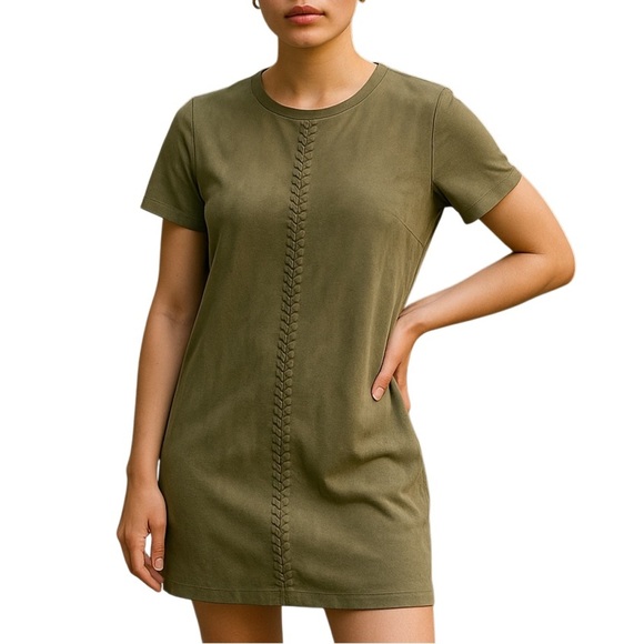 LOVE RICHE Vegan Suede Western Shift Dress with Pockets in Moss Green - Size S - Picture 2 of 10